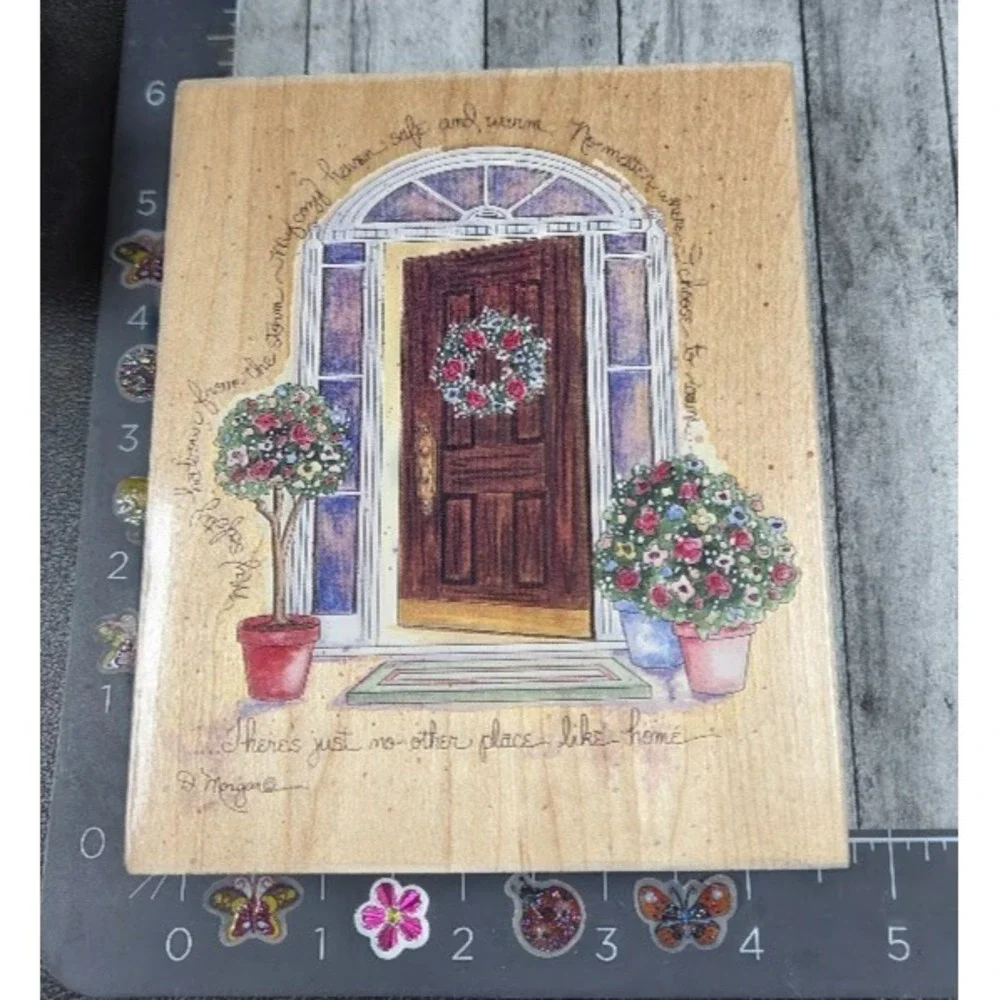 Stamps Happen No Place Like Home 90016 Door Trees Flowers Rubber Stamp Wood #B4